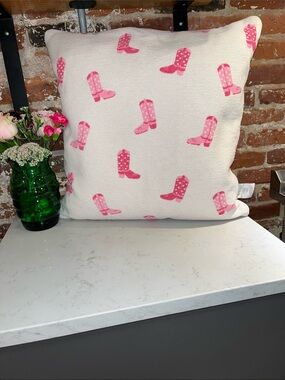 C&C California Pink Boot Pattern Accent Pillow on Cream